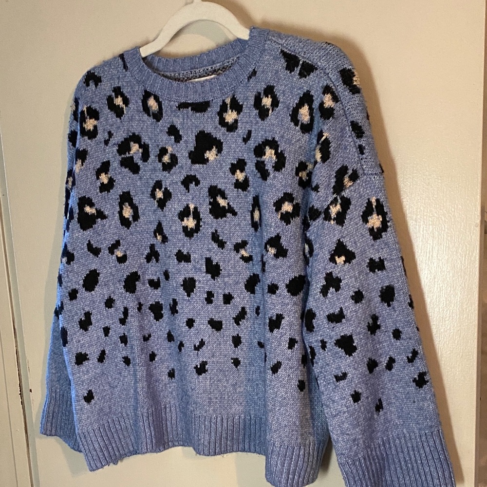 Nine West Blue Leopard Print Sweater